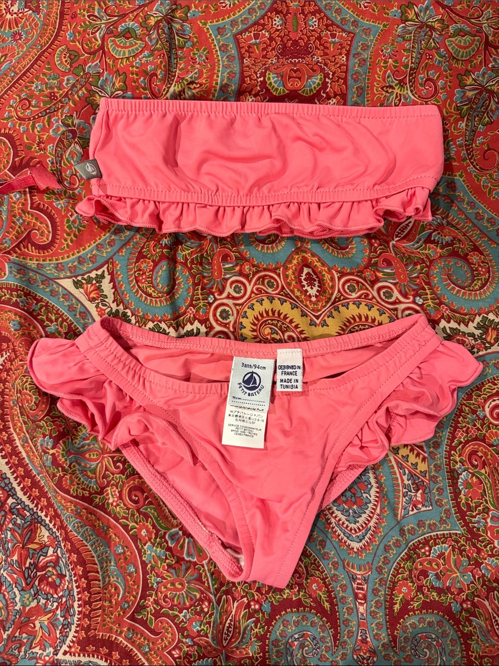 Petit Bateau Girls Pink Ruffle Bikini Set